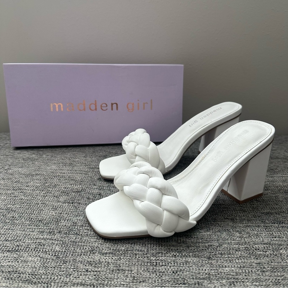 Madden Girl White Braided Heel 7